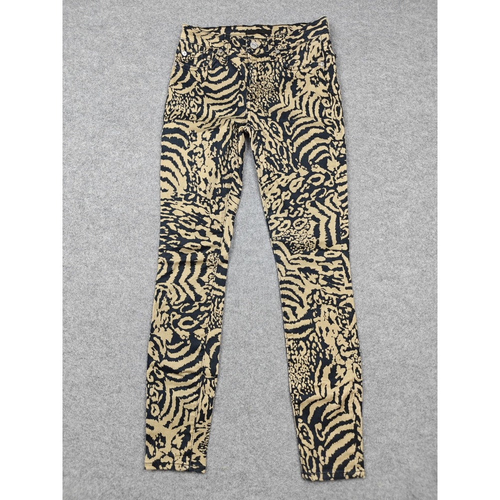 7 For All Mankind Skinny Jeans Womens 24 Beige Animal Print Stretch Corduroy